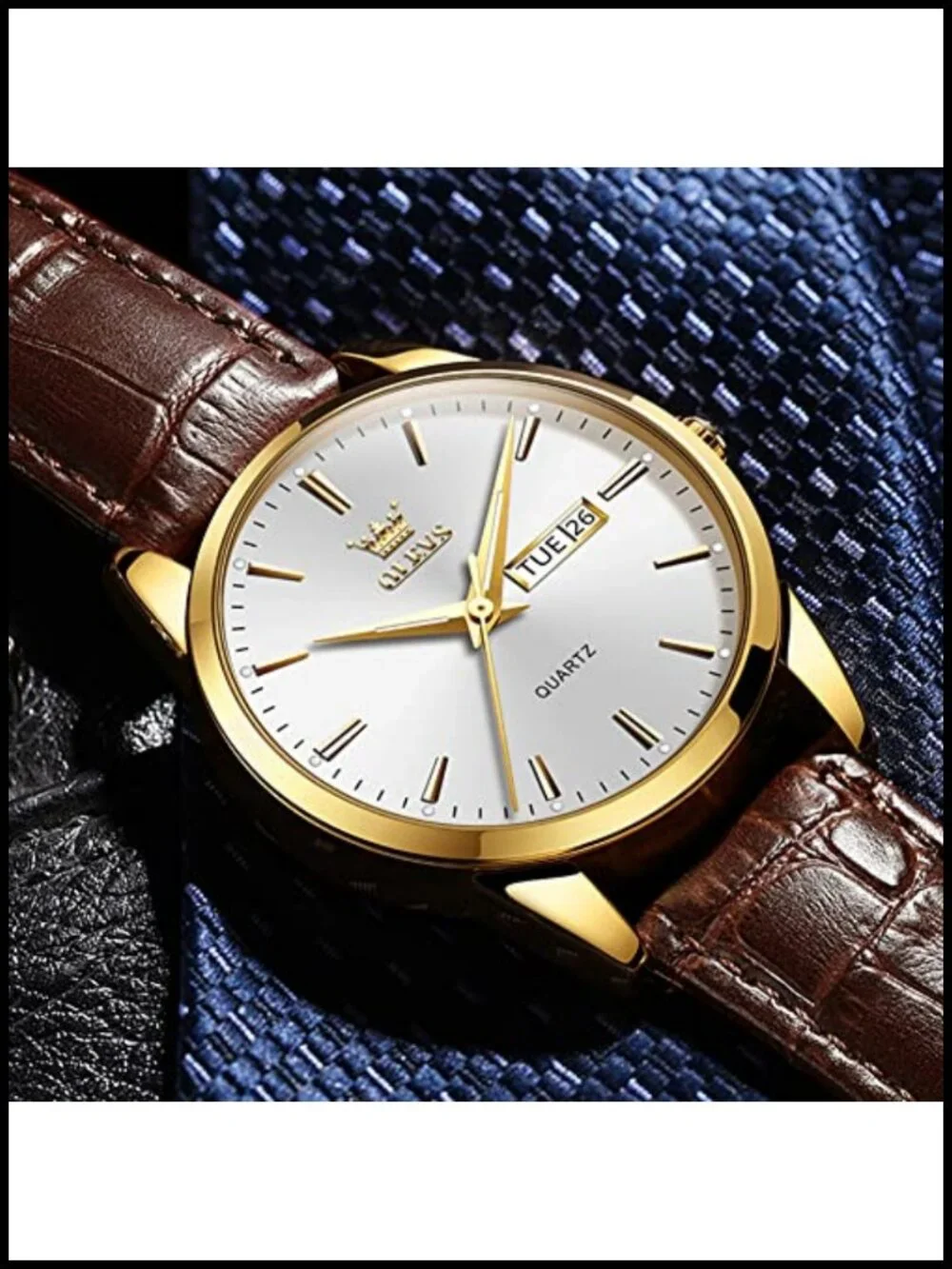 Men's Leather Watch Dress Casual Day Date Quartz Wristwatch